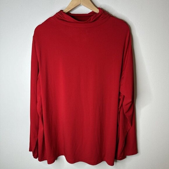 Susan Graver Red Liquid Knit Keyhole Neck Long Sleeve Pullover Blouse Top Sz 2X - Picture 7 of 9